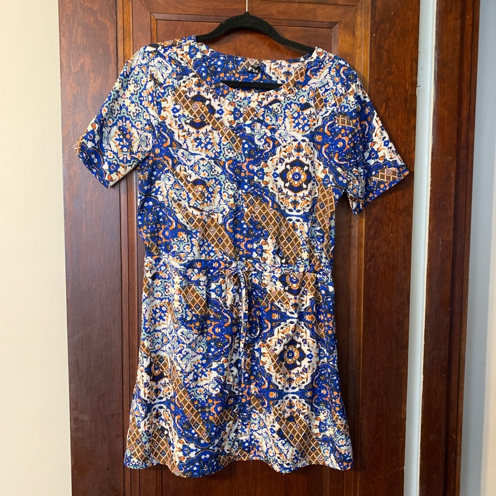 Asos printed mini dress with drawstring waist